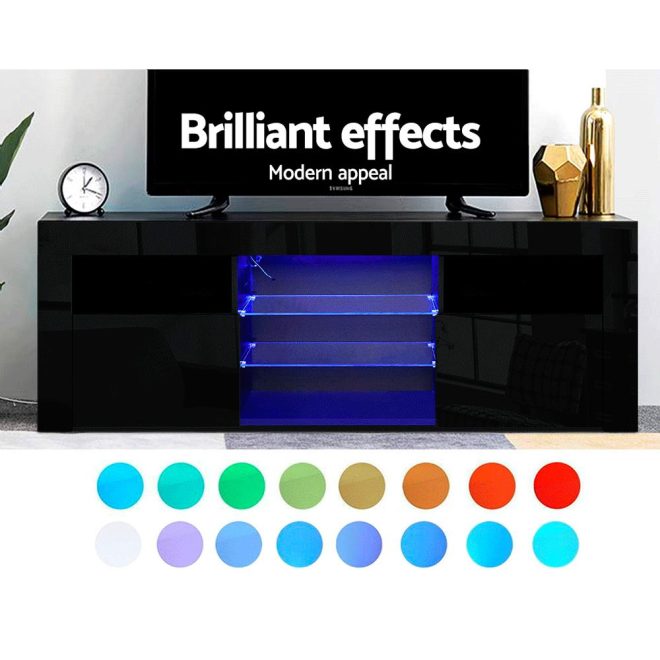 Adel TV Cabinet Entertainment Unit Stand RGB LED Gloss Furniture 160cm – Black