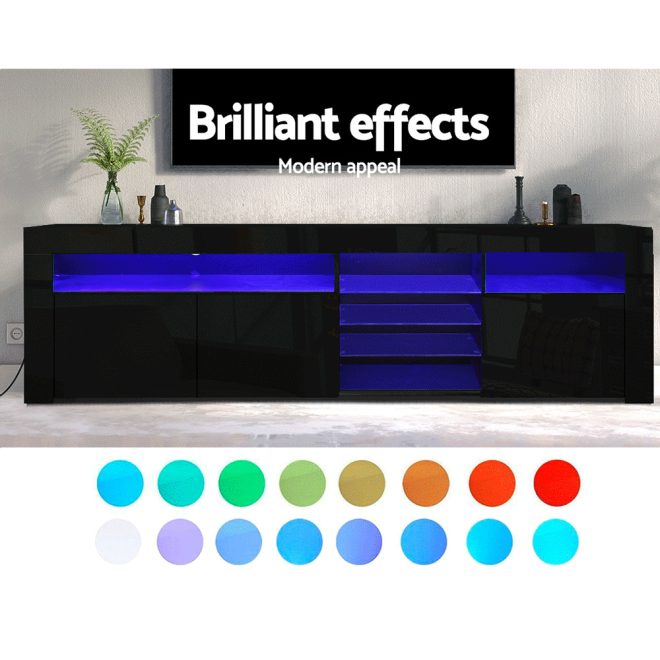 Amity TV Cabinet Entertainment Unit Stand RGB LED Gloss 3 Doors 180cm – Black