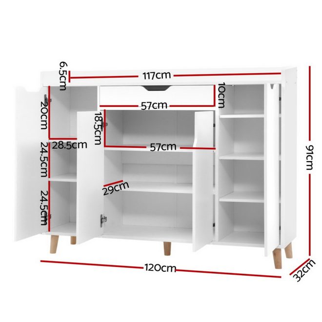 Shoe Cabinet Shoes Storage Rack 120cm Organiser Drawer Cupboard Wood – White