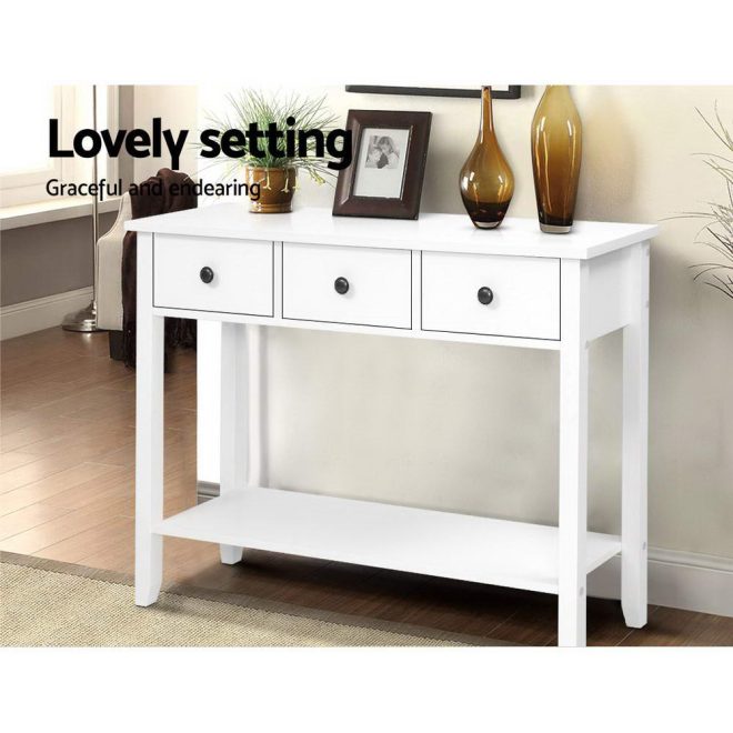 Hallway Console Table Hall Side Entry Drawers Display White Desk Furniture – 3 Drawer