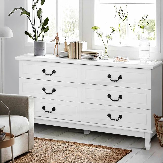 Chest of Drawers Dresser Table Lowboy Storage Cabinet White KUBI Bedroom – 120×36.5×65 cm