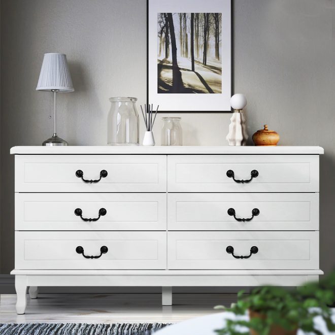 Chest of Drawers Dresser Table Lowboy Storage Cabinet White KUBI Bedroom – 120×36.5×65 cm