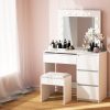 Dressing Table Set Stool 12 Led Bulbs White