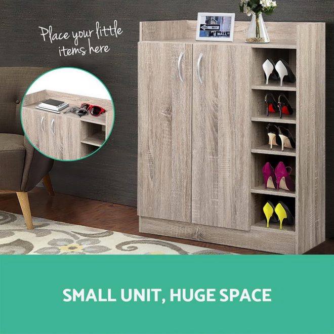 2 Doors Shoe Cabinet Storage Cupboard – Oak