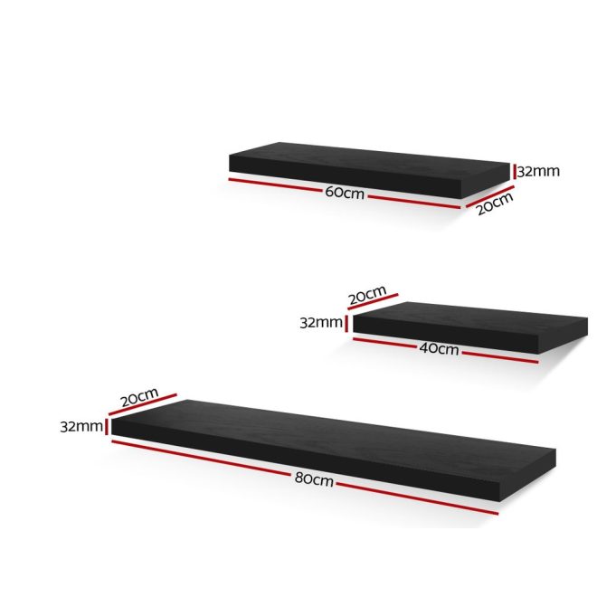 3 Piece Floating Wall Shelves – Black