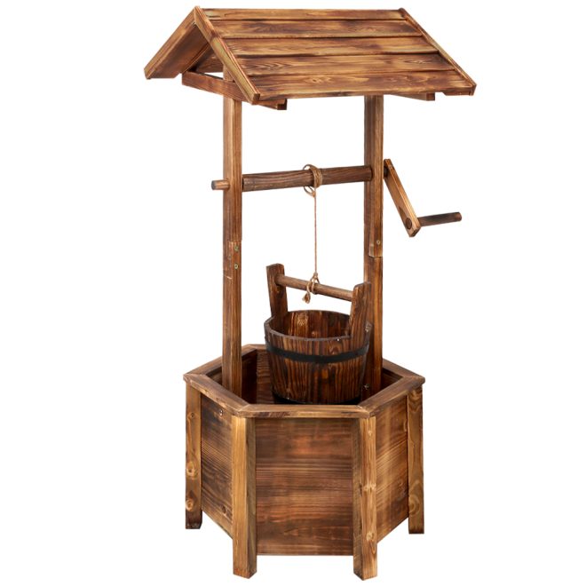 Garden Decor Outdoor Ornament Wooden Wishing Well