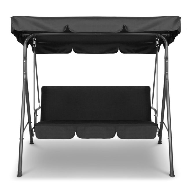 Outdoor Swing Chair Hammock 3 Seater Garden Canopy Bench Seat Backyard – Black