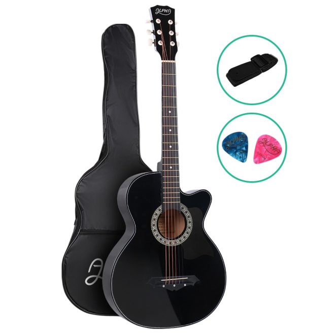 38 Inch Wooden Acoustic Guitar – 34″ Black