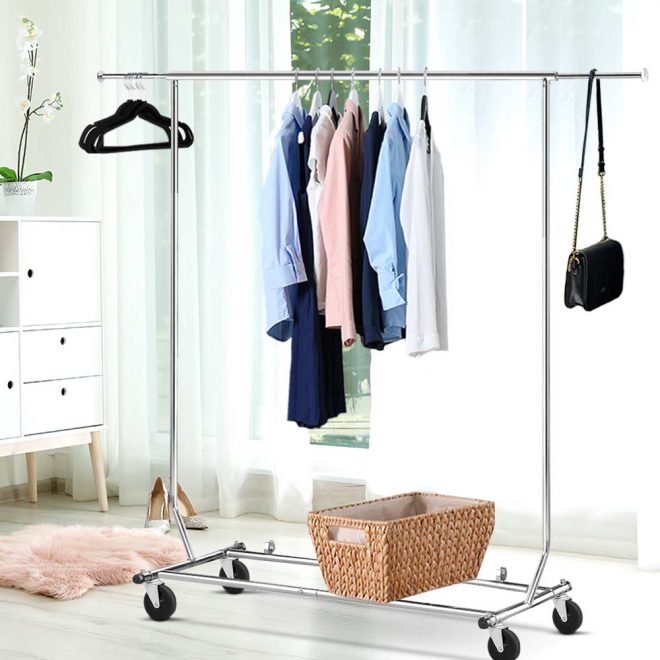 Clothes Coat Rack Stand Portable Garment Hanging Rail Airer Adjustable – Single