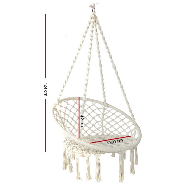 Hammock Chair Swing Bed Relax Rope Portable Outdoor Hanging Indoor 124CM – Cream, Without Stand