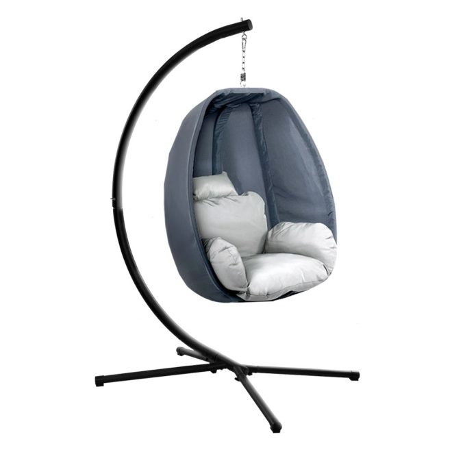 Outdoor Furniture Egg Hammock Porch Hanging Pod Swing Chair with Stand – Grey