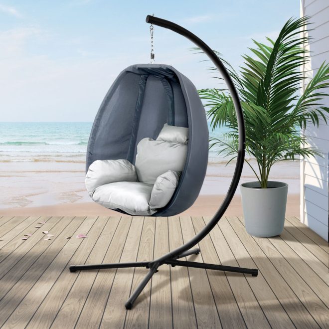 Outdoor Furniture Egg Hammock Porch Hanging Pod Swing Chair with Stand – Grey