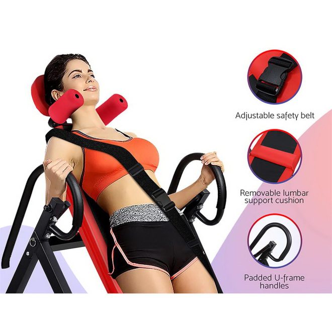 Gravity Inversion Table Foldable Stretcher Inverter Home Gym Fitness – Red