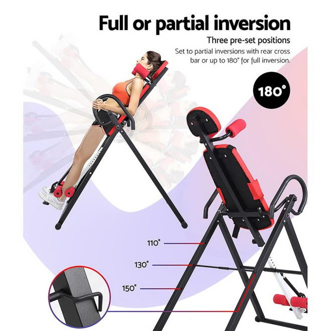 Gravity Inversion Table Foldable Stretcher Inverter Home Gym Fitness – Red