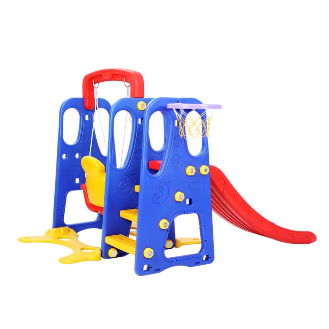 Kids Slide Swing Set Basketball Hoop Outdoor Playground Toys 120cm Blue