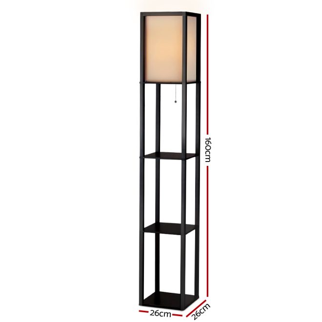 Led Floor Lamp Shelf Vintage Wood Standing Light Reading Storage Bedroom – Black, Type 1