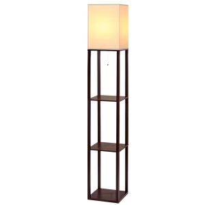 Led Floor Lamp Shelf Vintage Wood Standing Light Reading Storage Bedroom – Brown, Type 3