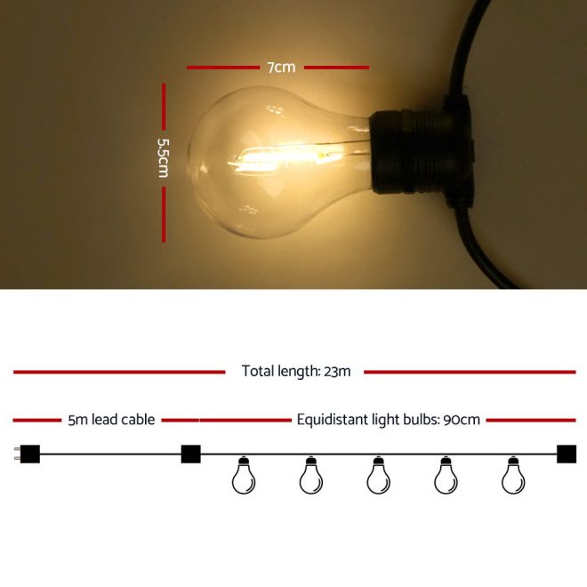 Jingle Jollys LED Festoon String Lights Bulbs Kits Wedding Party Christmas – 23 m