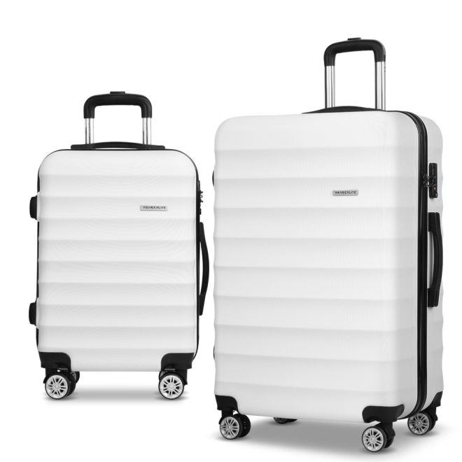 Luggage Trolley Set Travel Suitcase TSA Hard Case White – 2 Sets