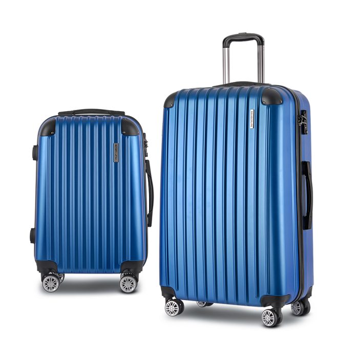 2pc Luggage Trolley Suitcase Sets Travel TSA Hard Case – Blue