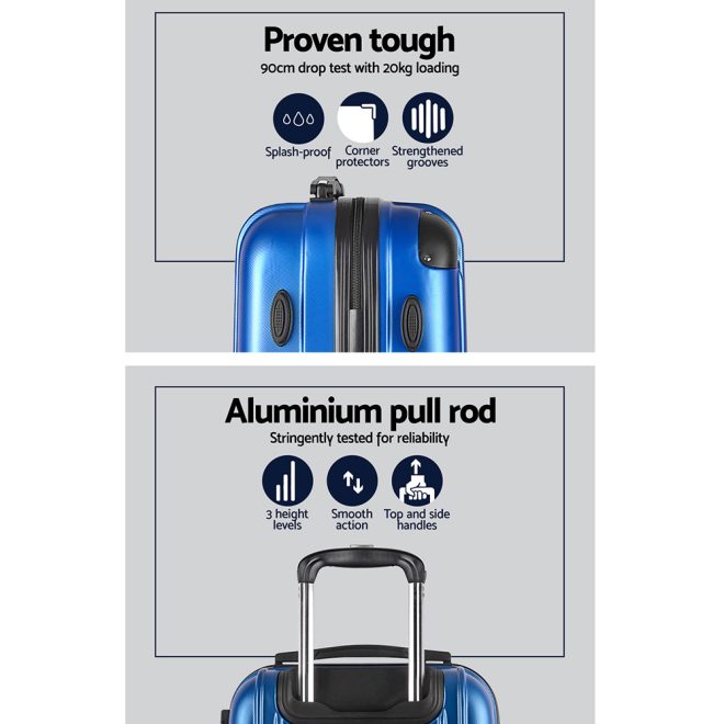 2pc Luggage Trolley Suitcase Sets Travel TSA Hard Case – Blue