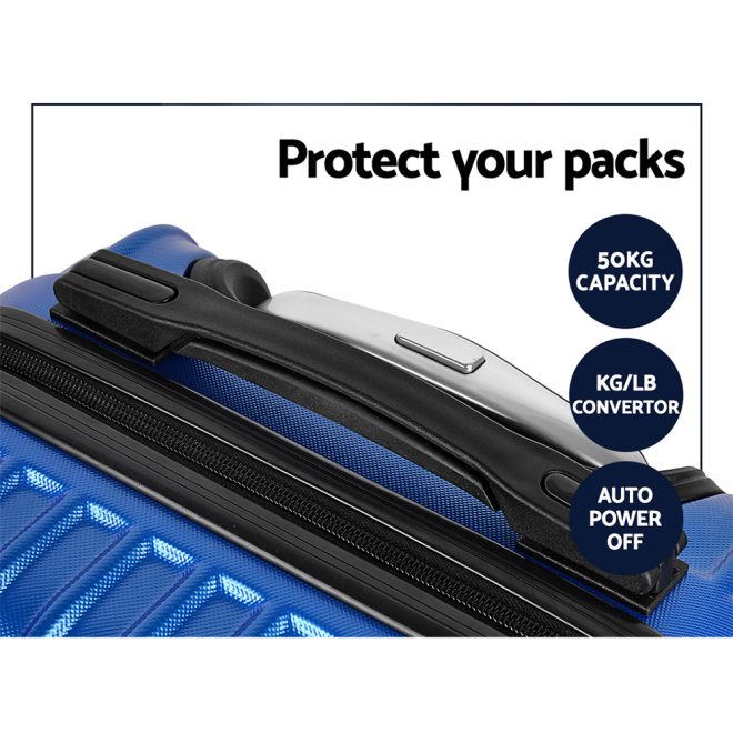 2pc Luggage Trolley Suitcase Sets Travel TSA Hard Case – Blue