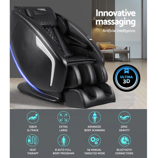 3D Electric Massage Chair Shiatsu Kneading Massager Zero Gravity Large Black