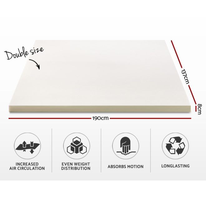 Bedding Memory Foam Mattress Topper w/Cover 8cm – DOUBLE