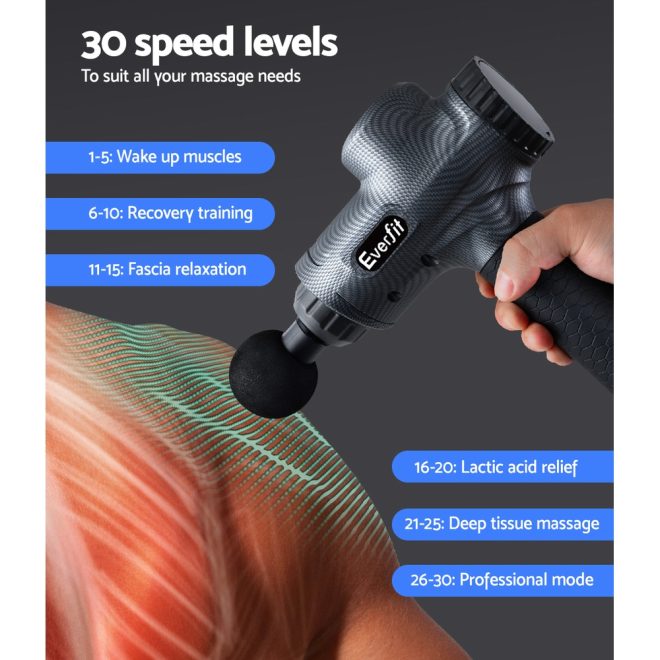 Massage Gun 6 Heads Massager Electric LCD Vibration Relief Percussion – Grey