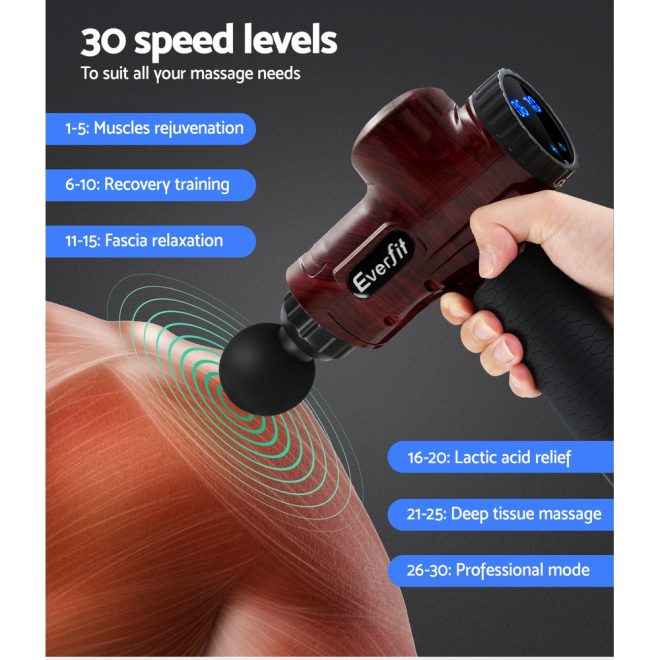 Massage Gun 6 Heads Massager Electric LCD Vibration Relief Percussion – Red