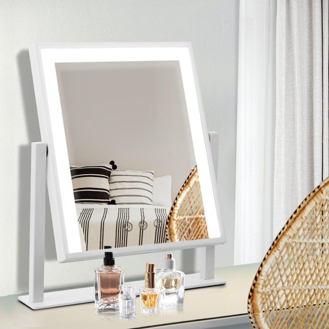 LED Makeup Mirror Hollywood Standing Mirror Tabletop Vanity – White