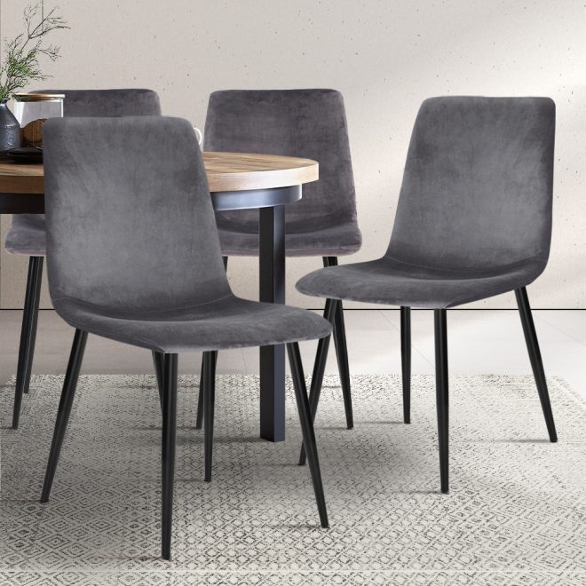 Dining Chairs Set of 4 Velvet Horizontal Slope Grey