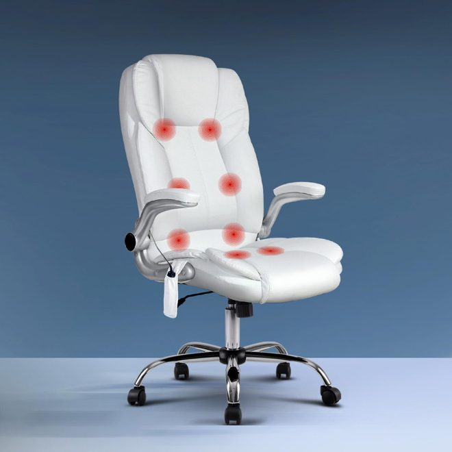 Massage Office Chair 8 Point PU Leather Office Chair – White