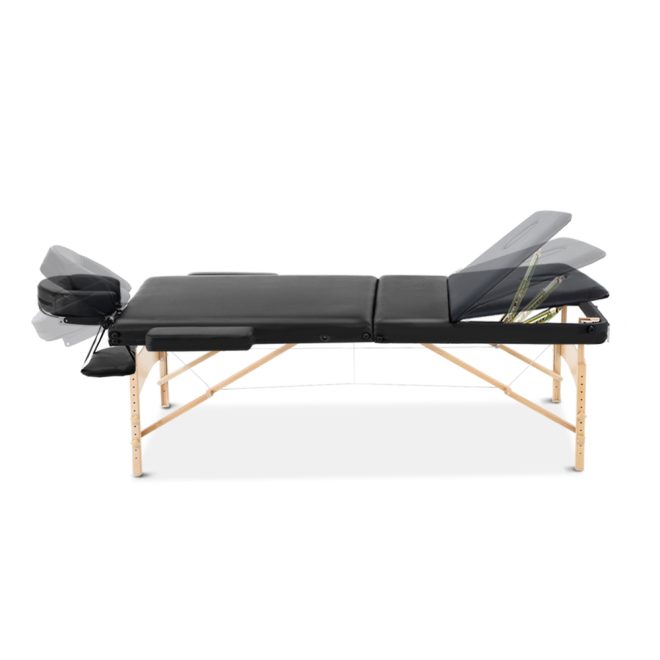 3 Fold Portable Wood Massage Table – 70 cm, Black