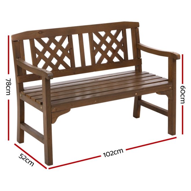 Wooden Garden Bench Patio Furniture Timber Outdoor Lounge Chair – Natural, 2 Seater