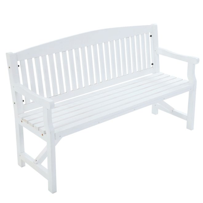 Wooden Garden Bench Chair Outdoor Furniture Decor Patio Deck 3 Seater – White