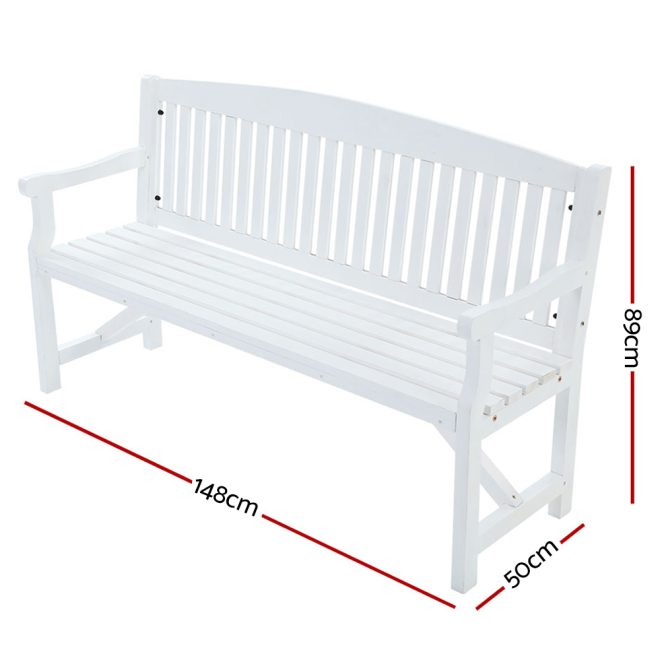 Wooden Garden Bench Chair Outdoor Furniture Decor Patio Deck 3 Seater – White