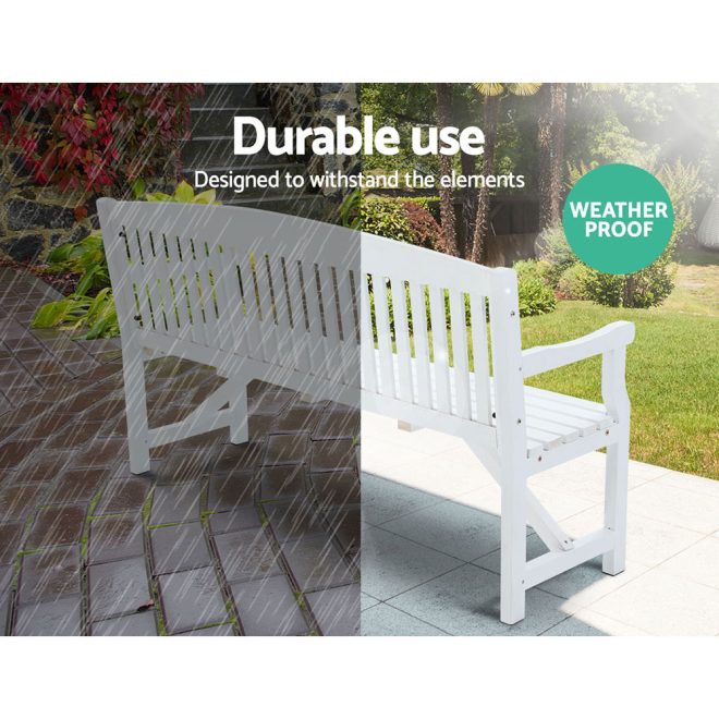 Wooden Garden Bench Chair Outdoor Furniture Decor Patio Deck 3 Seater – White