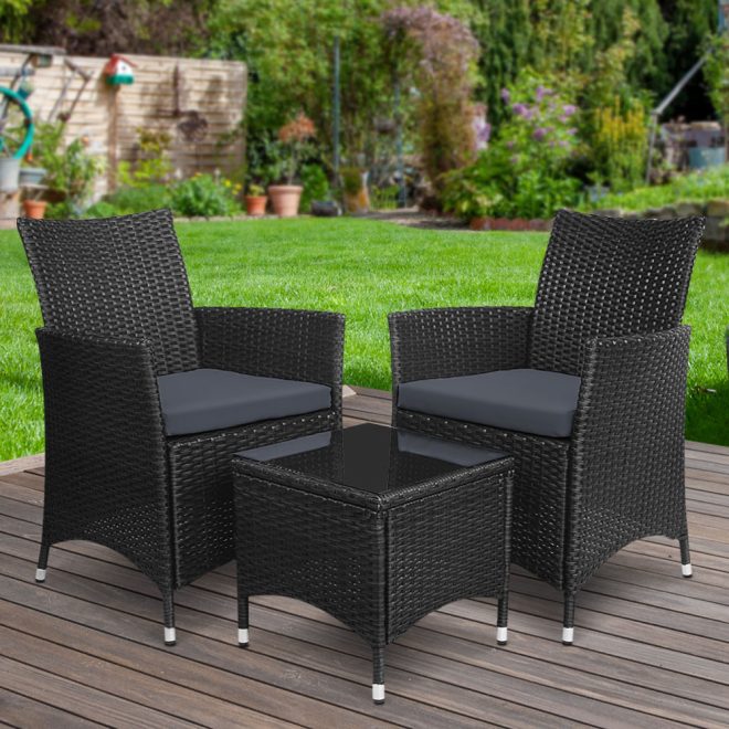 3pc Bistro Wicker Outdoor Furniture Set – Black