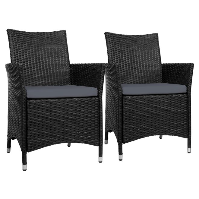 Outdoor Bistro Set Chairs Patio Furniture Dining Wicker Garden Cushion Gardeon – 2x chair