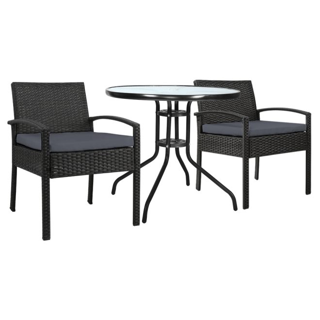 3PC Bistro Set Outdoor Furniture Rattan Table Chairs Cushion Patio Garden Felix