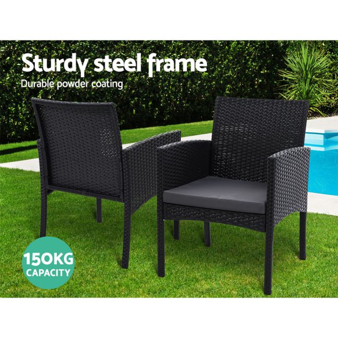 3PC Bistro Set Outdoor Furniture Rattan Table Chairs Cushion Patio Garden Ezra