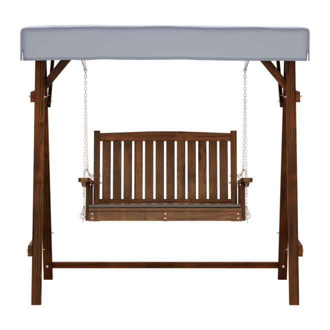 Swing Chair Wooden Garden Bench Canopy Outdoor Furniture – Charcoal, 2 Seater