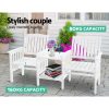 Garden Bench Chair Table Loveseat Wooden Outdoor Furniture Patio Park – White