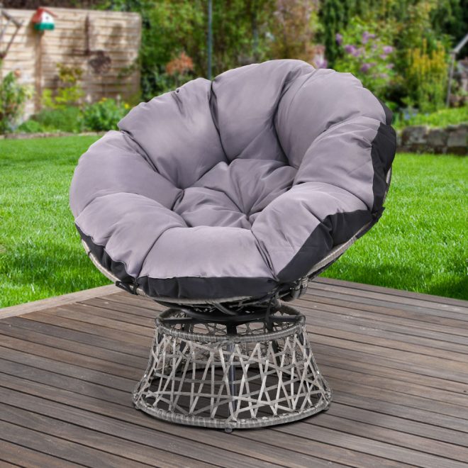 Outdoor Papasan Chairs Lounge Setting Patio Furniture Wicker – Grey, 1x chair