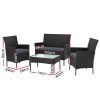 4-piece Outdoor Lounge Setting Wicker Patio Furniture Dining Set – Black and Grey, Without Storage Cover