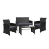 Set of 4 Outdoor Lounge Setting Rattan Patio Wicker Dining Set – Black and Grey, Without Storage Cover