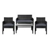 Set of 4 Outdoor Lounge Setting Rattan Patio Wicker Dining Set – Black and Grey, Without Storage Cover