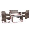 Set of 4 Outdoor Lounge Setting Rattan Patio Wicker Dining Set – Grey and Beige, Without Storage Cover