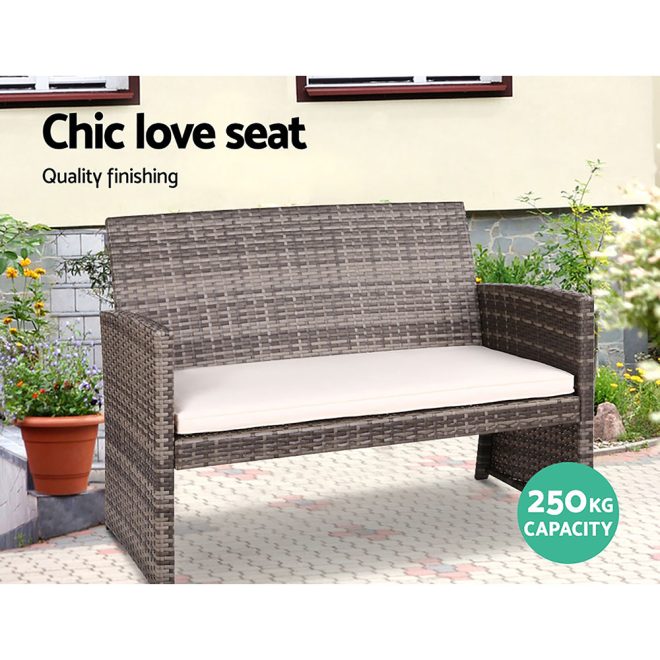 Set of 4 Outdoor Lounge Setting Rattan Patio Wicker Dining Set – Grey and Beige, Without Storage Cover